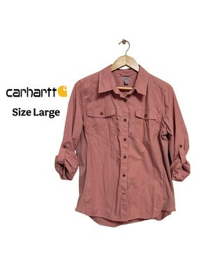 💖 Carhartt Fitted Work Shirt Stretch Panels Western Ranch Rodeo Chic Large 💖